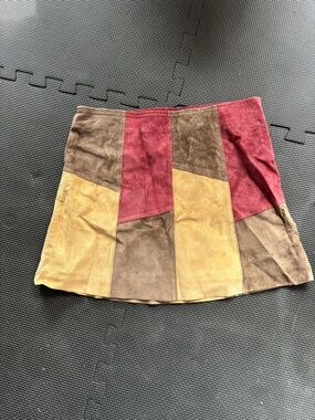 Limited Too Patchwork Suede-Look Skirt in Brown, tan & burgundy